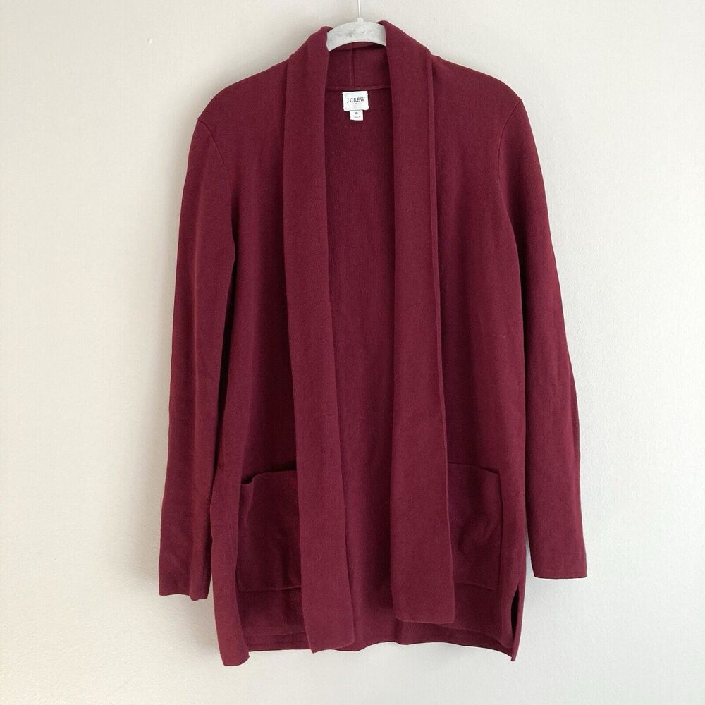 J Crew Chelsea Red Open Front Sweater Cardigan Coatigan Size Small Pockets